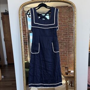 English Factory Navy Dress with White Accents